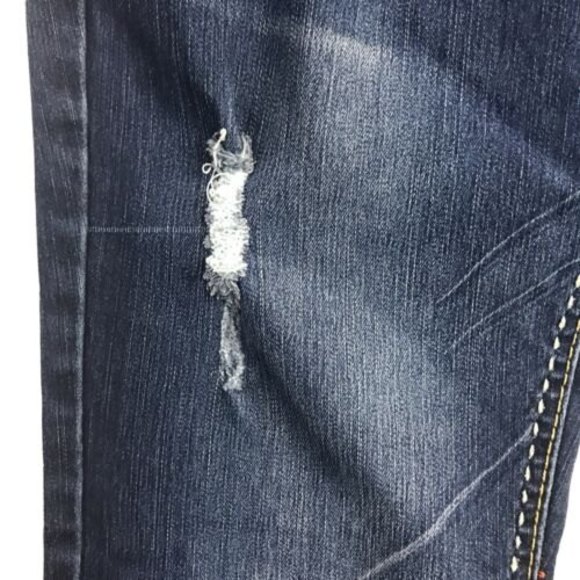 UNIONBAY Skinny Boot Distressed Boho Jean 30x31 Blue Low Rise Embroidered Size 5 - Picture 3 of 12